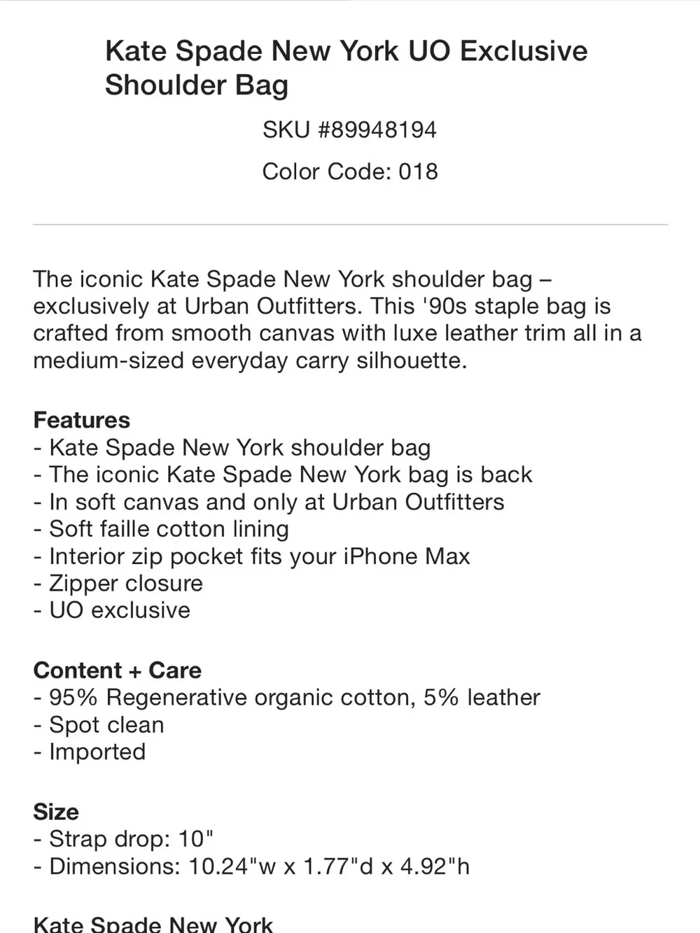 Kate Spade x Urban Outfitters Exclusive Shoulder Bag in Black & White Polka Dot
